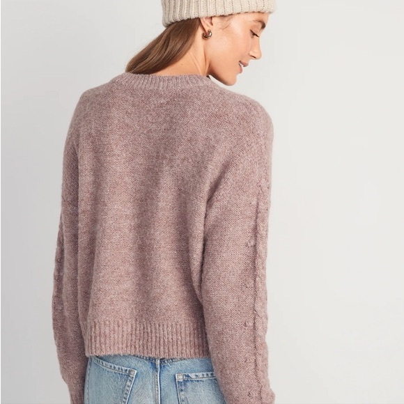 NWOT Old Navy Wool Blend Wild Cable Knit Pullover Rose Dawn Sweater L - Picture 7 of 7